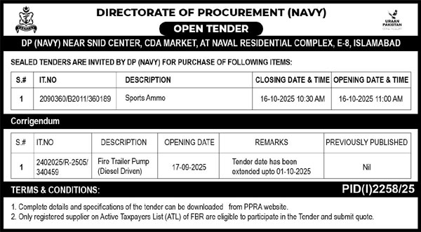 Pakistan Navy Tender Notice